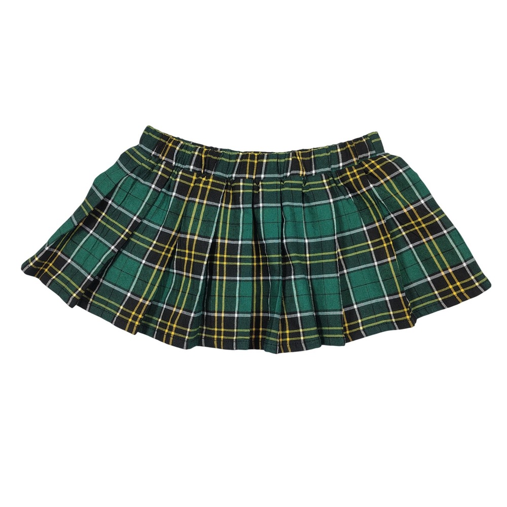Avidlove Pleated Mini Skirt Women XS Green Plaid Tartan Elastic Knit Spandex